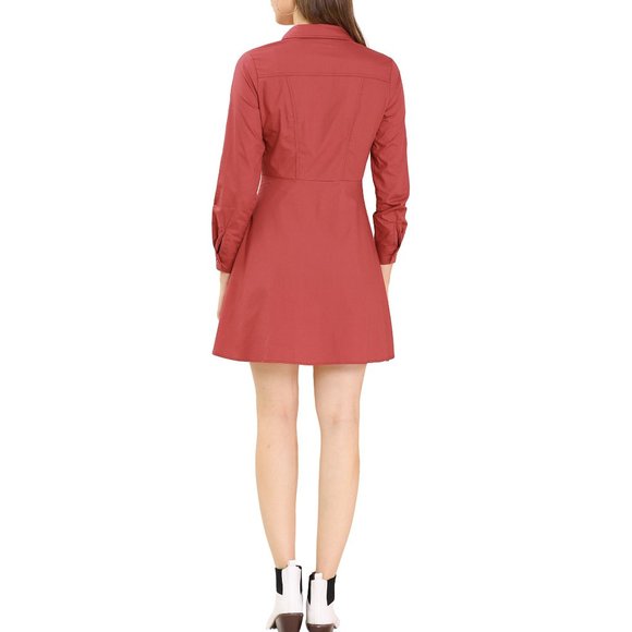 Allegra K Women's Cotton Casual Solid Long Sleeve Vintage Style Shirt Dress  XS - Picture 3 of 11